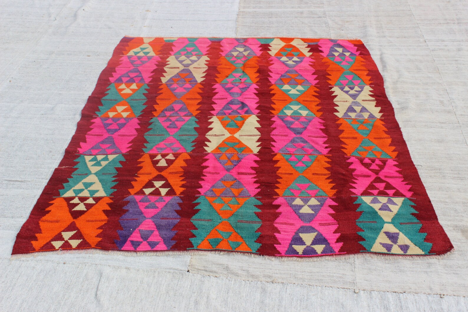 PINK KILIM RUG 7x5.9feet214x174 Cmcolorful Etsy