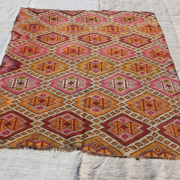 Pink Kilim Rug,5.11"x4.1" Feet,180x124 cm,Pastel Pink Kilim Rug,Decorative Anatolian Rug,Bohemian Rug,Vintage Home Decor