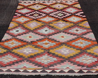 Vintage Turkish Kilim Rug: Handwoven Wool Zigzag Design, 8.2"x4.8"