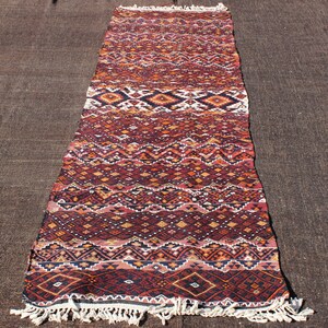 Vintage Turkish Kilim Rug Runner: Handwoven Bohemian Decor (9.8&quot;x2.6&quot;Feet)