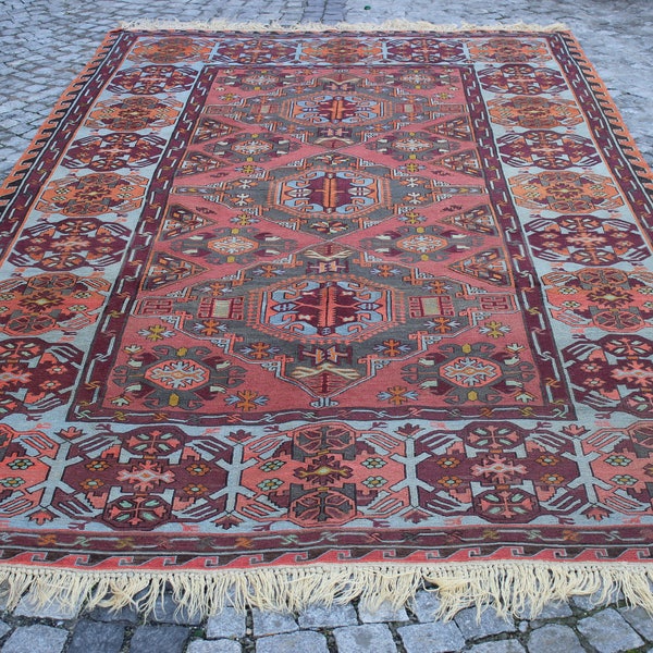 Large Soumak Rug, 12"x6.8"FEET,365x208 cm,Decorative Kilim Rug,Vintage Home Decor,Large Rug,Bohemian Kilim Rug