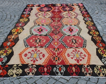 Turkish Kilim Rug,11.6"x6"Feet,Vintage Kilim Rug,Anatolian Area Kilim Rug,Decorative Rug,Pink Kilim Rug,Home Living