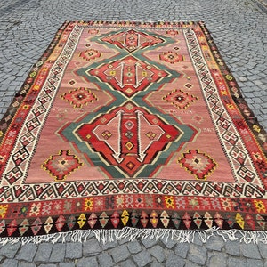 Handwoven Antique Kilim,Decorative Kilim Rug,Vintage Rug,Nomadic Rug,Handmade Rug,Tribal Rug,Floor Rug,Area Rug,7.5&quot;x12.3&quot;Feet,230x375 cm