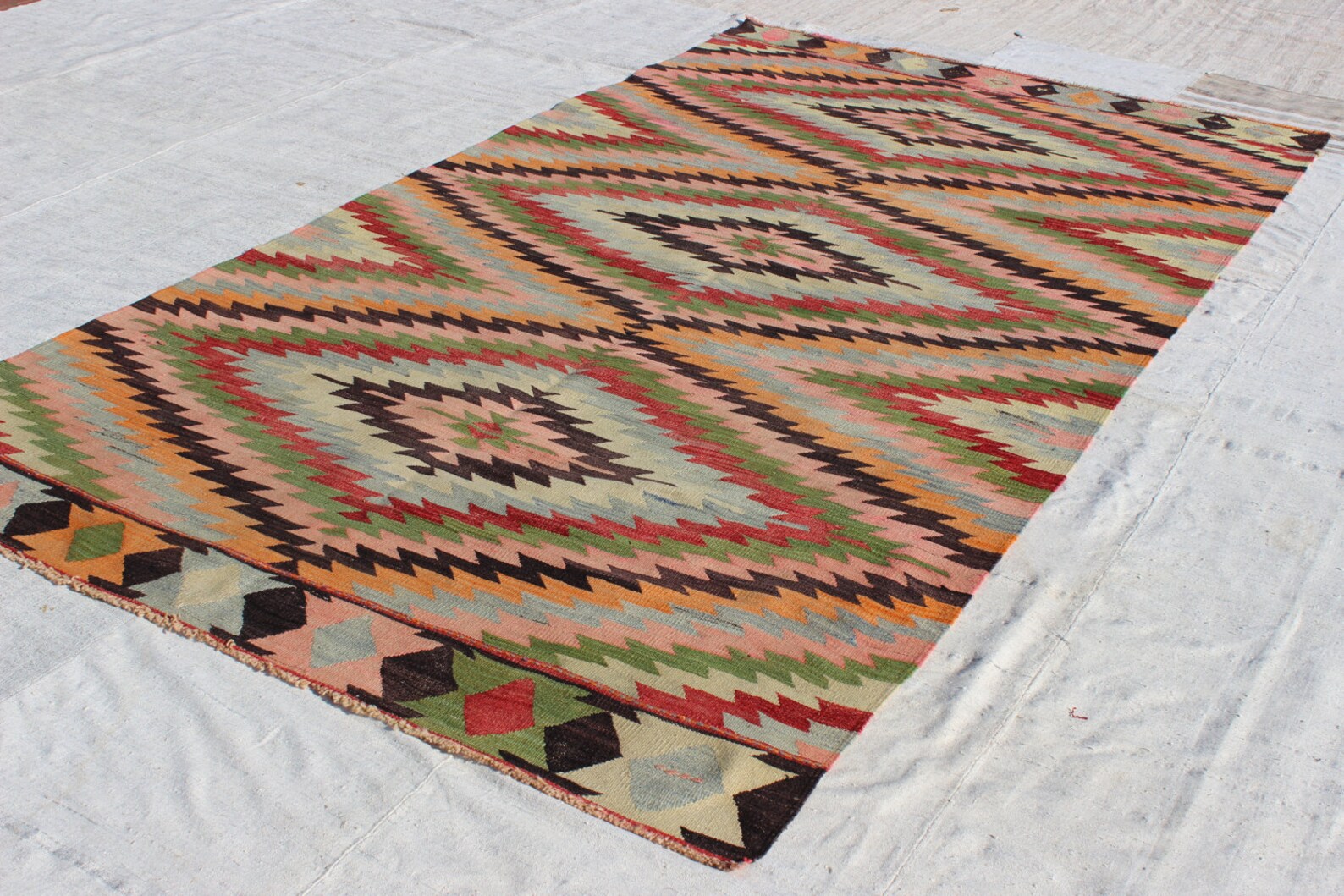 Pink Kilim Rug 10.8x5.9Feet330x180 cmZigzag Etsy