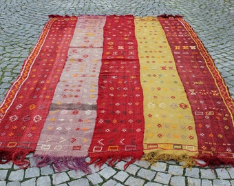 Tappeto Kilim anatolico fatto a mano: tappeto da pavimento a righe vintage (27,9 x 19,1 cm)