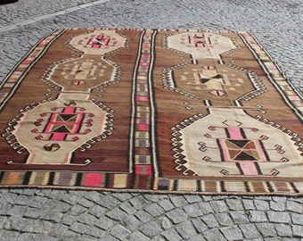 Tappeto Kilim anatolico oversize, lana turca vintage, 9,2"x12,5"