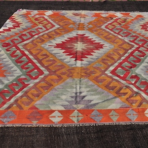 Decorative Vintage Kilim Rug, 8.4"x6.1"FEET,255x186 cm,Handmade Kilim Rug,Bohemian Kilim Rug,Colorful Rug,Home Decor Turkish Kilim Rug