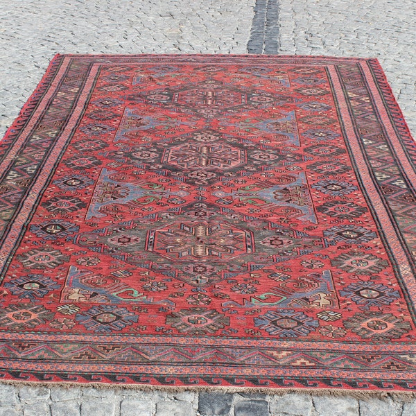 Soumak Rug, 11.8"x6.6"FEET,360x200 cm,Decorative Kilim Rug,Vintage Home Decor,Large Rug,Bohemian Kilim Rug