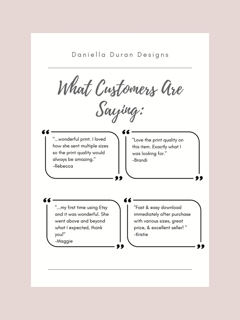 May include: A white background with black text and quotes. The text reads "What Customers Are Saying:" and includes four customer reviews. The reviews are positive and highlight the quality of the products and the seller's service.