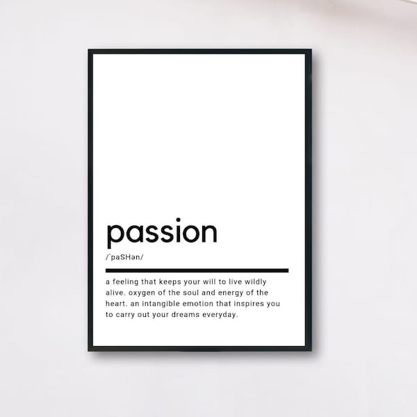 Passion Definition, Printable Wall Art, Passion Poster, Passion Quote, Passion Printable, Passion Lover Gift, Passion Wall Art, Wall Decor