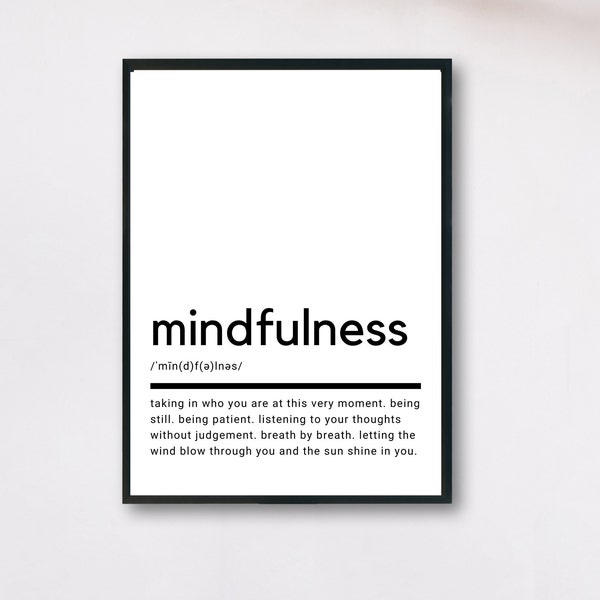 Mindfulness Definition, Printable Wall Art, Mindfulness Poster, Mindfulness Quote, Printable, Mindfulness Gift, Wall Art, Wall Decor