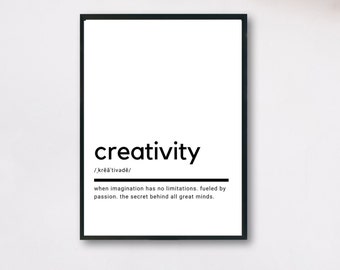 Définition de créativité, Art mural imprimable, Affiche de créativité, citation de créativité, Créativité Imprimable, cadeau de créativité, art de mur, décor de mur