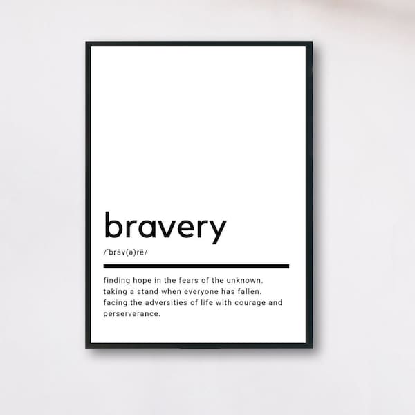 Bravery Definition, Printable Wall Art, Bravery Poster, Bravery Quote, Bravery Printable, Bravery Gift, Bravery Wall Art, Wall Decor