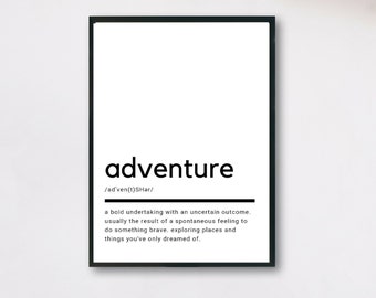 Adventure Definition, Printable Wall Art, Adventure Print, Home Printable, Adventure Lover Gift, Adventure Wall Art, Wall Decor