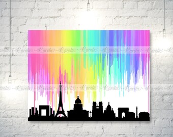 PARIS Skyline (Crayon/Watercolor Melted) -- Printable - Digital -