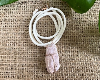 Raw PHOSPHOSIDERITE necklace. Argentinian Wire-wrapped pink high quality natural crystal, boho rave jewelry, handmade.