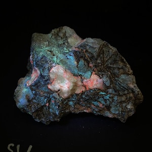 252g Tugtupite , Chkalovite, Analcime, and Arfvedsonite. Rare Fluorescent mineral from rare locality! Ilimaussaq Greenland