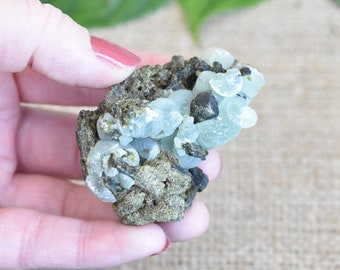 Beautiful Prehnite with Epidote crystal cluster. Mali, Africa. Medium size cabinet piece. Green cluster. Botryoidal rough specimen.
