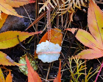 Raw Prehnite necklace wrapped in copper wire, high quality natural crystal, boho rave jewelry, handmade.