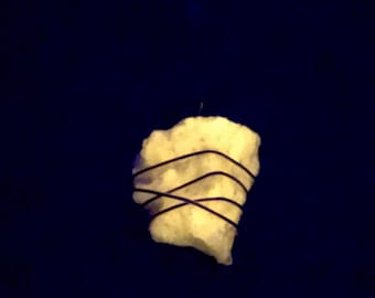 Fluorescent Wernerite necklace, unique boho rave festival jewelry, raw natural scapolite, neon under UV and black light club-wear glow party