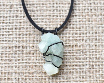 Prehnite crystal choker necklace, raw crystal wire wrapped in black copper wire, boho rave jewelry, handmade.