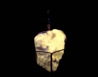 Fluorescent Wernerite necklace, unique boho rave festival jewelry, raw natural scapolite, neon under UV and black light club-wear glow party