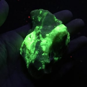 FLUORESCENT CHALCEDONY on OPAL Matrix. Neon Green Fluorescence.