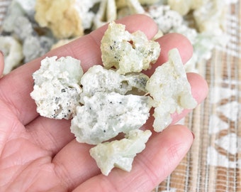 Raw PREHNITE crystal pieces - Small. Rough stone chunks and pieces. Upper New Street Quarry, Paterson, New Jersey, NJ.