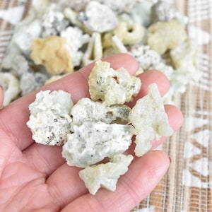 Surowe kawałki kryształu PREHNITE - małe. Surowe kawałki i kawałki kamienia. Upper New Street Quarry, Paterson, New Jersey, NJ.