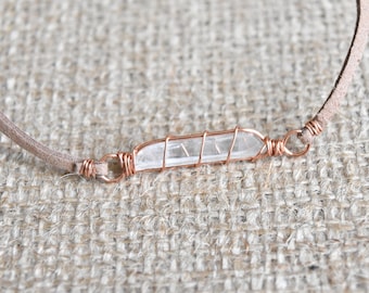 Clear Quartz Choker, crystal necklace, trendy boho copper jewelry