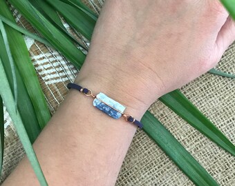 Blue kyanite bracelet. Unique boho rave jewelry, copper wire wrapped handmade art, rough natural gemstone. Trendy fashion dainty statement