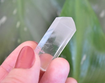 Chlorite Included Phantom Quartz- Polished- Self Standing. Crystal specimen from Ouro Preto, Brasil. Beautiful green quartz crystal point.