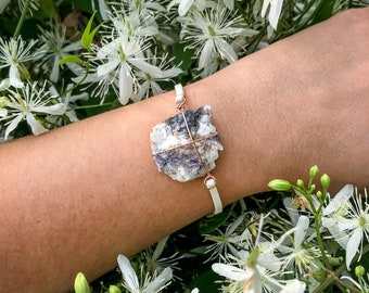 Fluorescent Scapolite bracelet, unique boho rave jewelry, wire wrapped handmade, raw natural, rough neon under UV light, gemstone. Clubwear