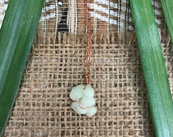 Raw Prehnite necklace wrapped in copper wire. High quality natural crystal, boho rave jewelry, handmade. Wirewrap trendy dainty jewelry