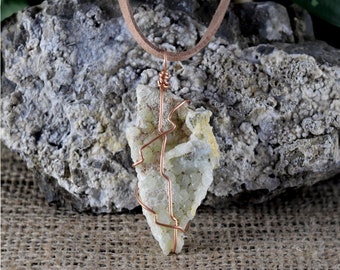 Raw Prehnite necklace wrapped in copper wire, high quality natural crystal, boho rave jewelry, handmade.