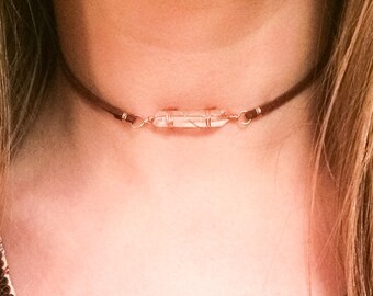 Quartz Crystal Choker, unique trendy necklace, handmade boho hippie festival jewelry
