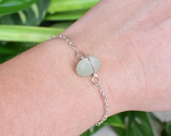 GREEN PREHNITE CRYSTAL Bracelet wrapped in Silver Plated wire. Unique boho rave crystal jewelry, wire wrapped handmade, raw natural gemstone