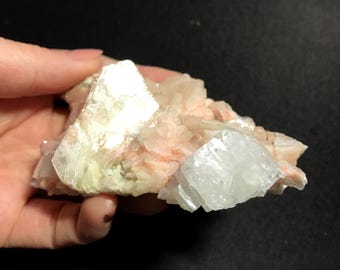 Large Sized pink heulandite crystal on apophyllite and heulandite specimen. Super unique and rare specimen. Old Collection mineral.