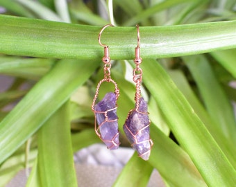 CUTE AMETHYST EARRINGS. Raw boho crystal jewelry. February Birthstone. Elesyn Gaea.