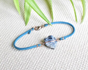 Blue Australian Opal Potch Bracelet/Anklet. Unique boho rave jewelry, copper wire wrapped handmade art, rough natural gemstone.