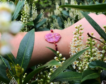Rough Ruby bracelet. Unique boho rave jewelry, copper wire wrapped handmade art, rough natural gemstone.Trendy fashion statement fluorescent