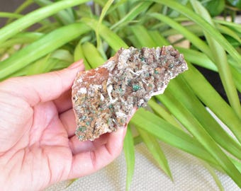 MALACHITE, DOLOMITE, and GYPSUM. Raw/Rough crystal cluster from Morocco - ET125