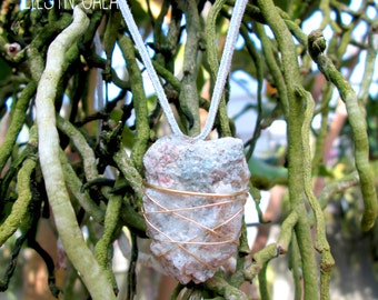 Raw green wire wrap mineral necklace