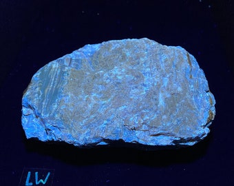 5" - 242 g - Large Fluorescent Amber. From Sumatra, Indonesia. Natural and rough.
