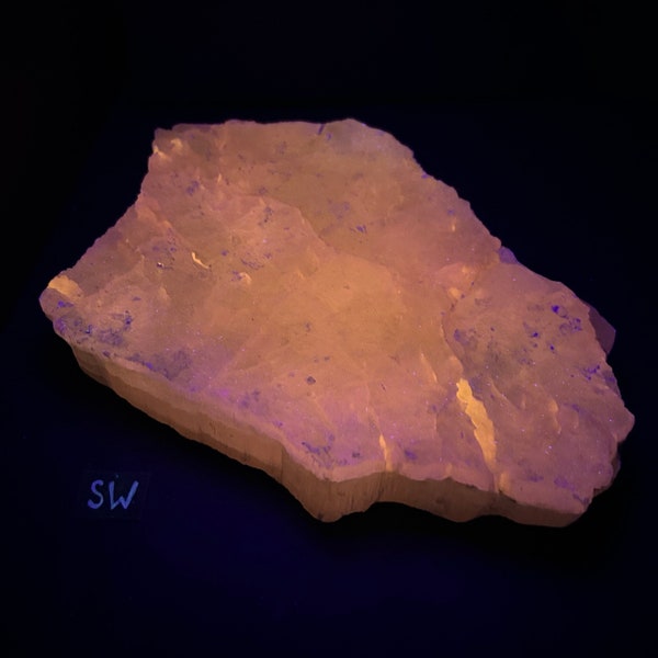 Large 2.9 lb Fluorescent Selenite crystal from Agouim Morocco. Longwave LW (365nm), Midwave, and shortwave Uv Fluorescent