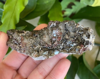 Black and Red HEMATITE QUARTZ Cluster with PYRITE and Calcite. Beautiful crystal color composition from Kings Quarry, Morocco. Midwave Mw Uv