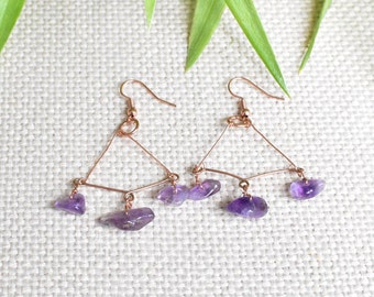 CUTE AMETHYST EARRINGS. Raw boho crystal jewelry. February Birthstone. Elesyn Gaea.
