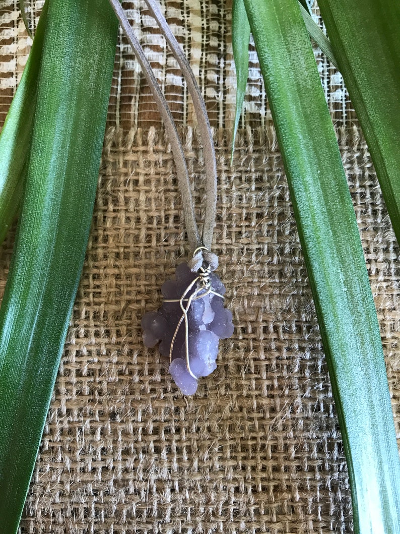handmade Grape Agate necklace Wirewrap trendy jewelry Purple gemstone Boho rave silver necklace,basshead crystal gem jewelry