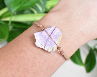 PHOSPHOSIDERITE Bracelet wrapped in 14 K Rose Gold wire. Unique boho rave crystal jewelry, wire wrapped handmade, raw natural gemstone