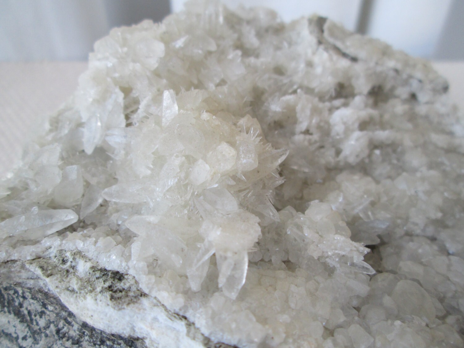 Pencil Point Calcite on quartz Cluster. Dogtooth calcite Medium Sized